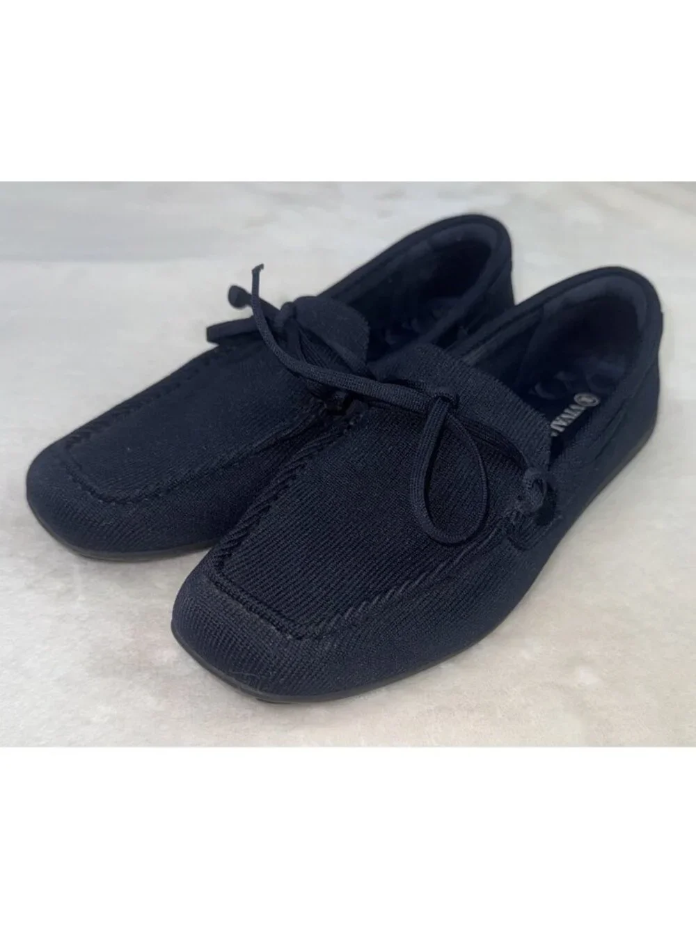 VIVAIA Women's Size 40 Square-Toe Driver Loafers Jackie Flats Lace-Up Shoes Navy